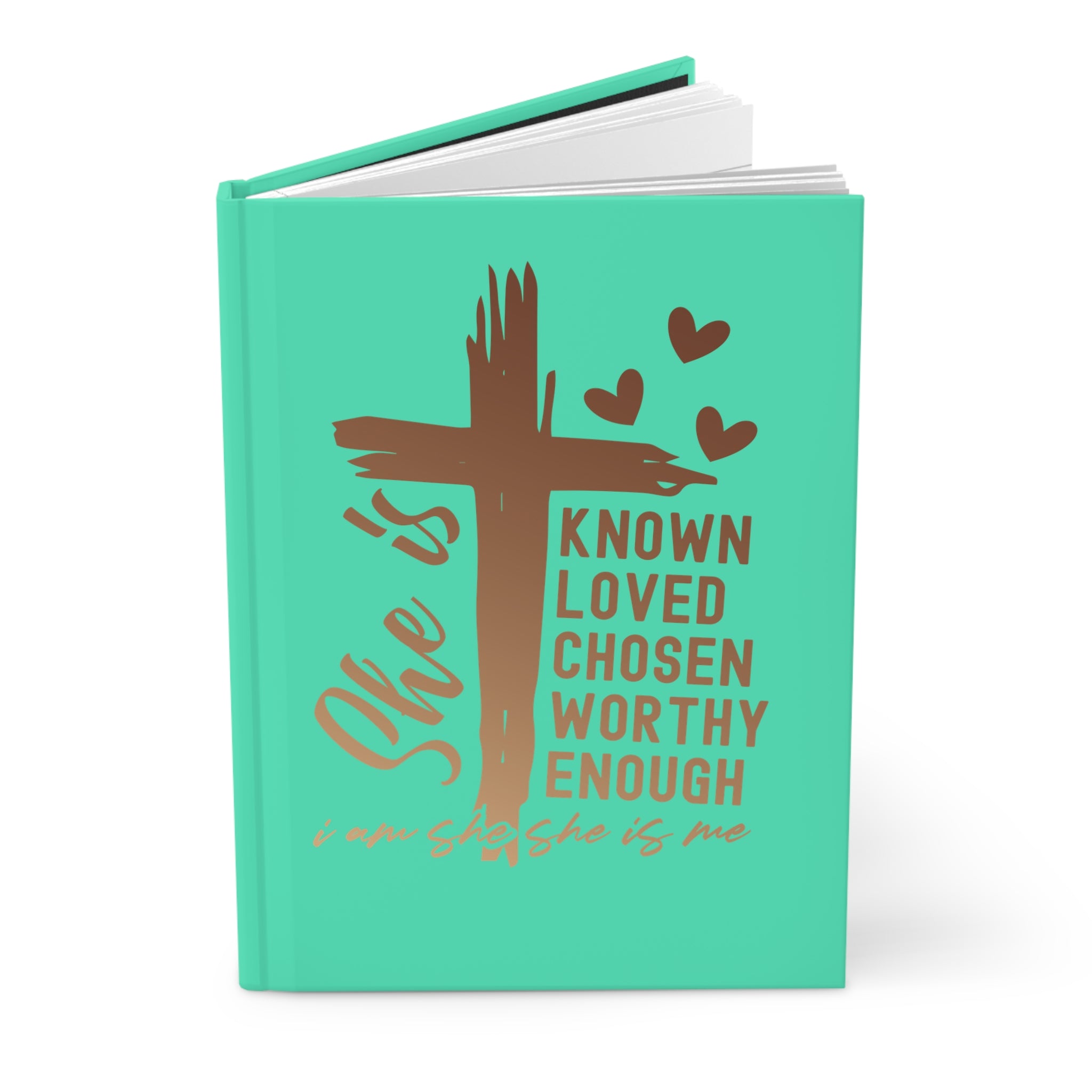 Hardcover Journal — "She Is" Christian Inspirational Notebook (Known Loved Chosen Worthy Enough)