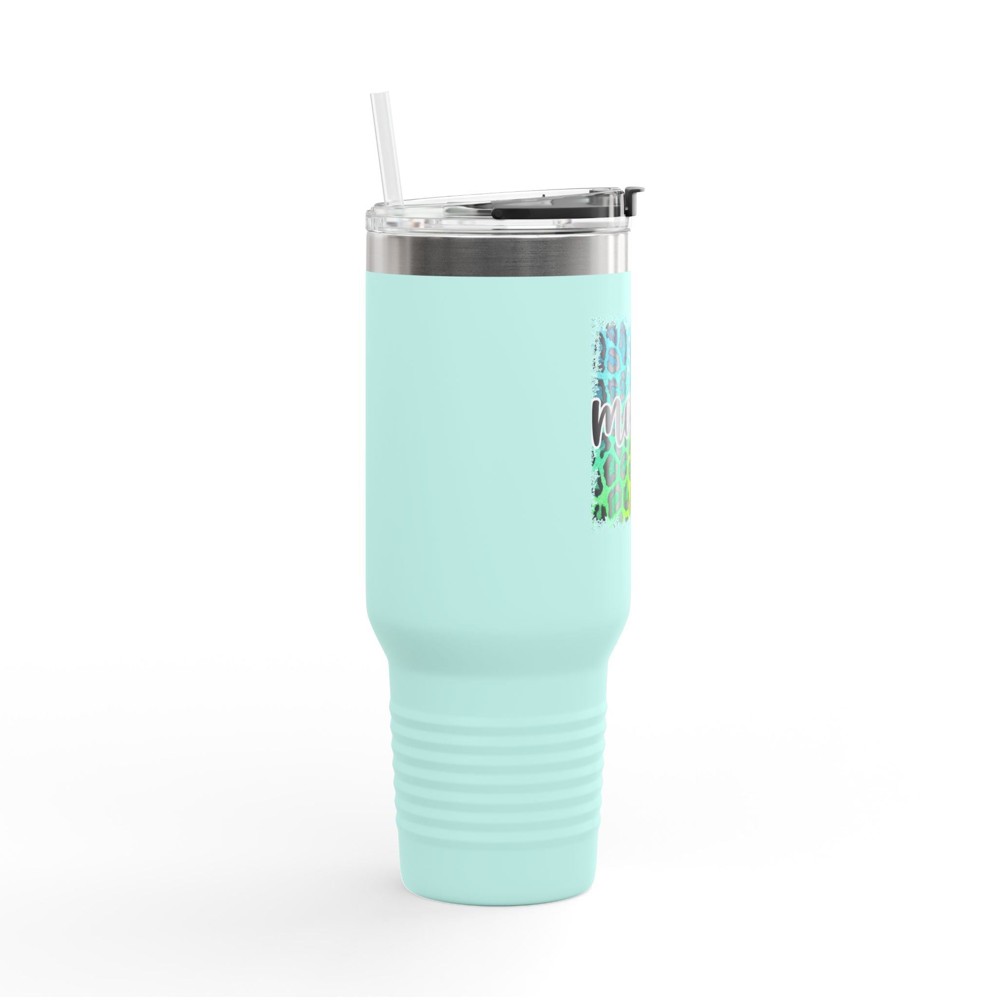 40oz Insulated Travel Mug — Colorful Leopard 'Mama' Design, Thermal Tumbler for Moms