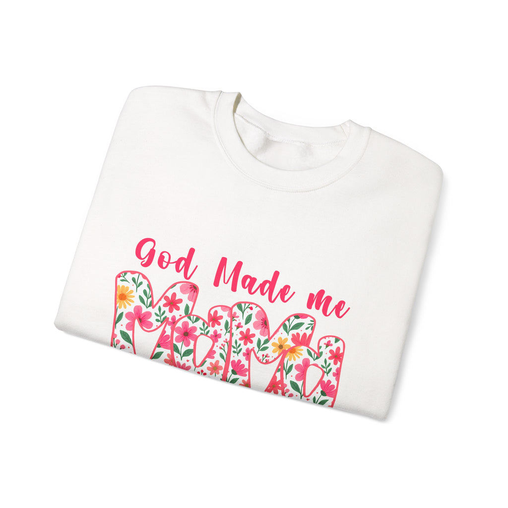 Crewneck Sweatshirt — "God Made Me Mama" Floral Graphic