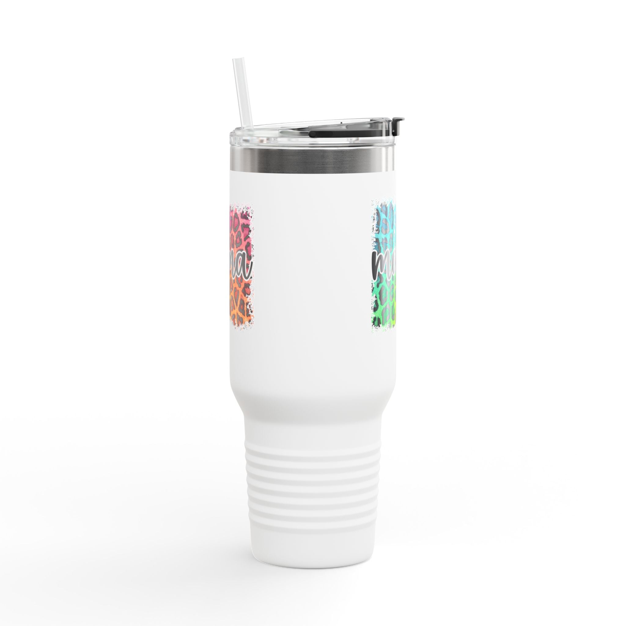 40oz Insulated Travel Mug — Colorful Leopard 'Mama' Design, Thermal Tumbler for Moms