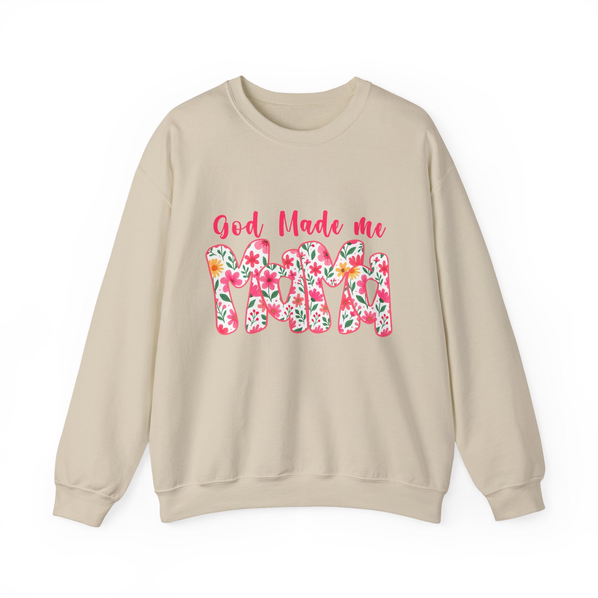 Crewneck Sweatshirt — "God Made Me Mama" Floral Graphic