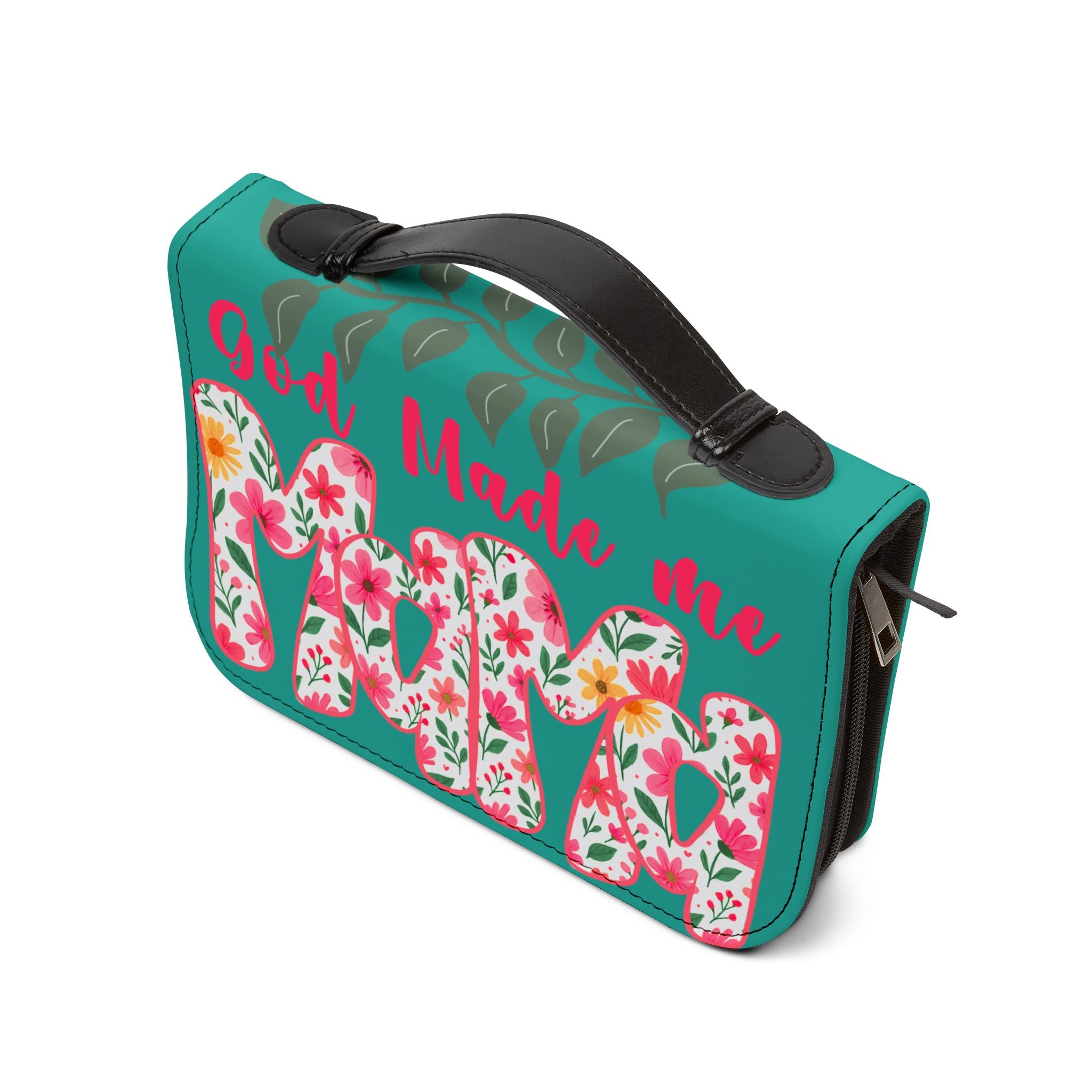 Bible Cover - 'God Made Me' Floral Teal Zippered Bible Cover