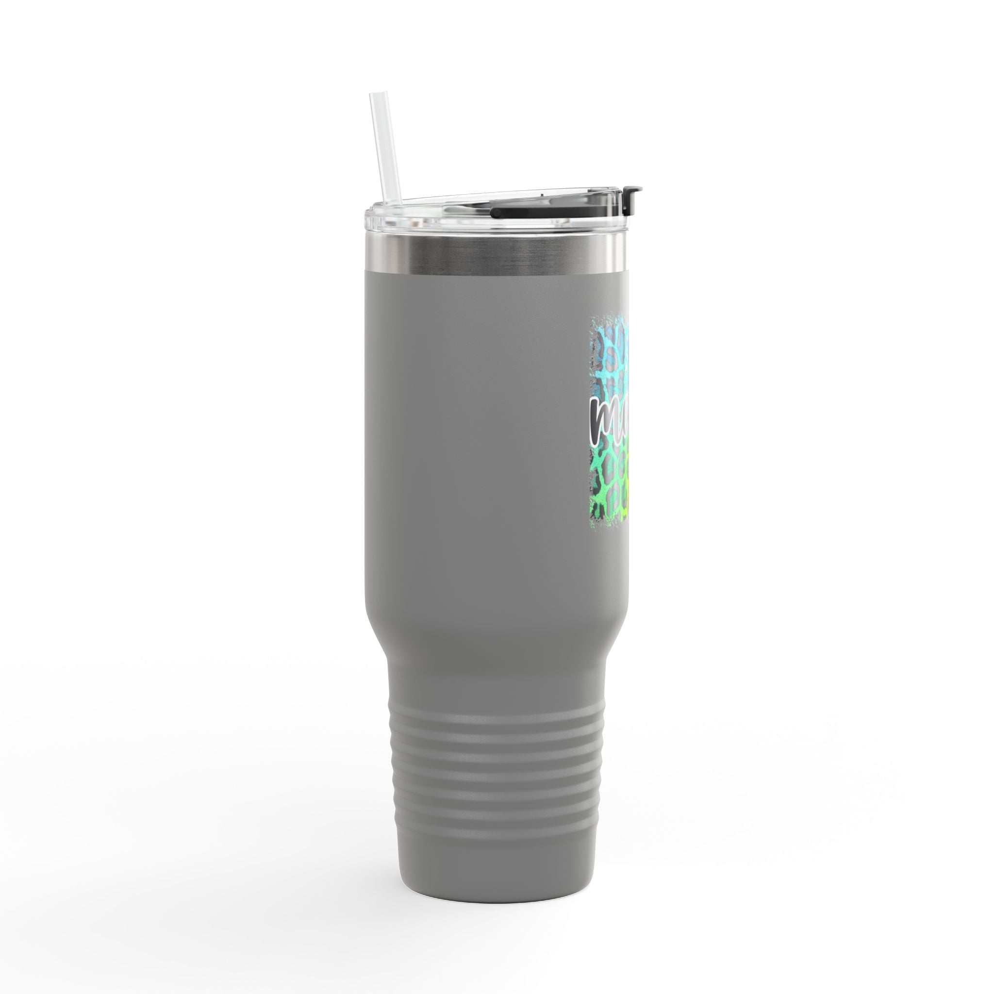 40oz Insulated Travel Mug — Colorful Leopard 'Mama' Design, Thermal Tumbler for Moms