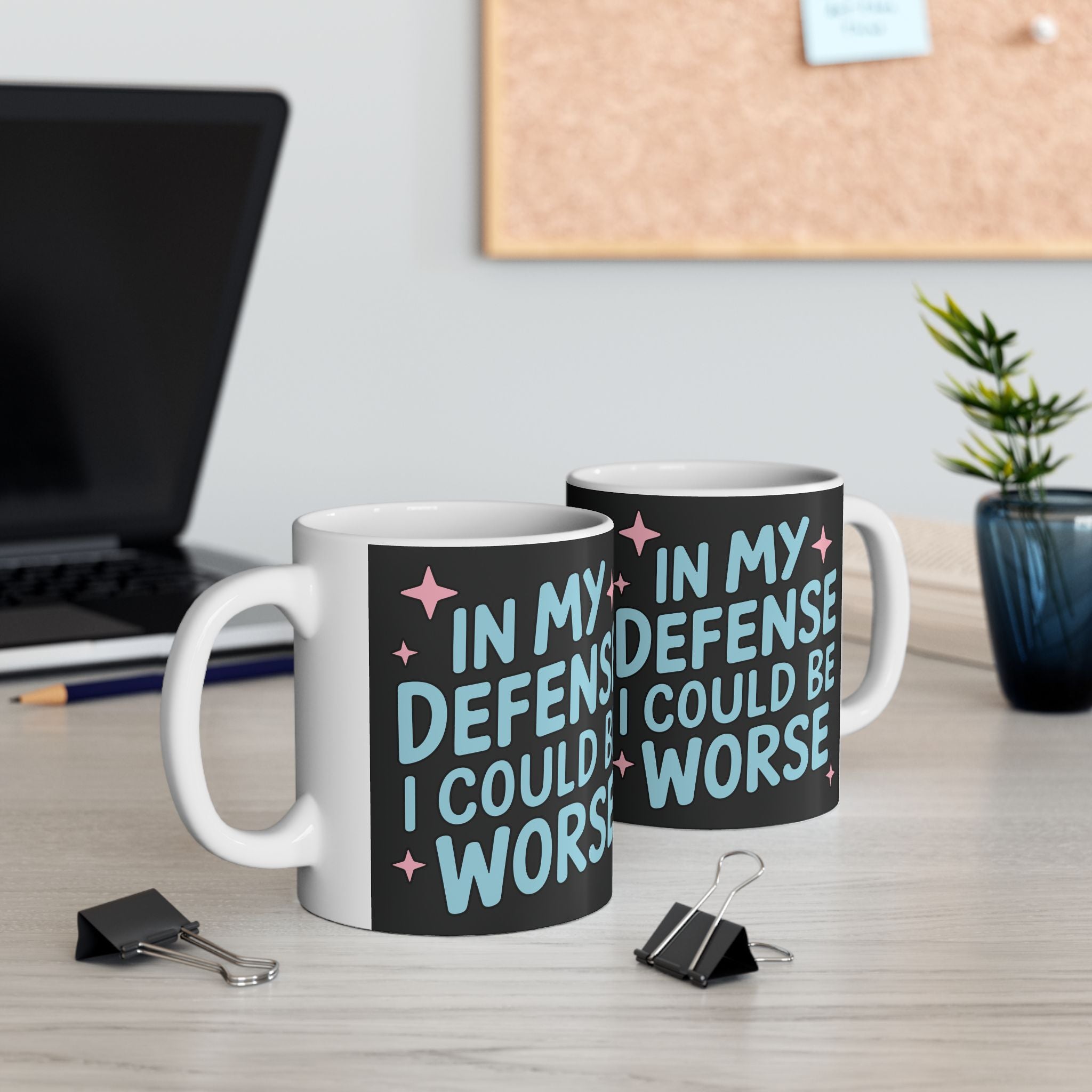 Ceramic Mug — “In My Defense I Could Be A Unicorn” Funny Coffee Tea Cup, Cute Pastel Stars Design