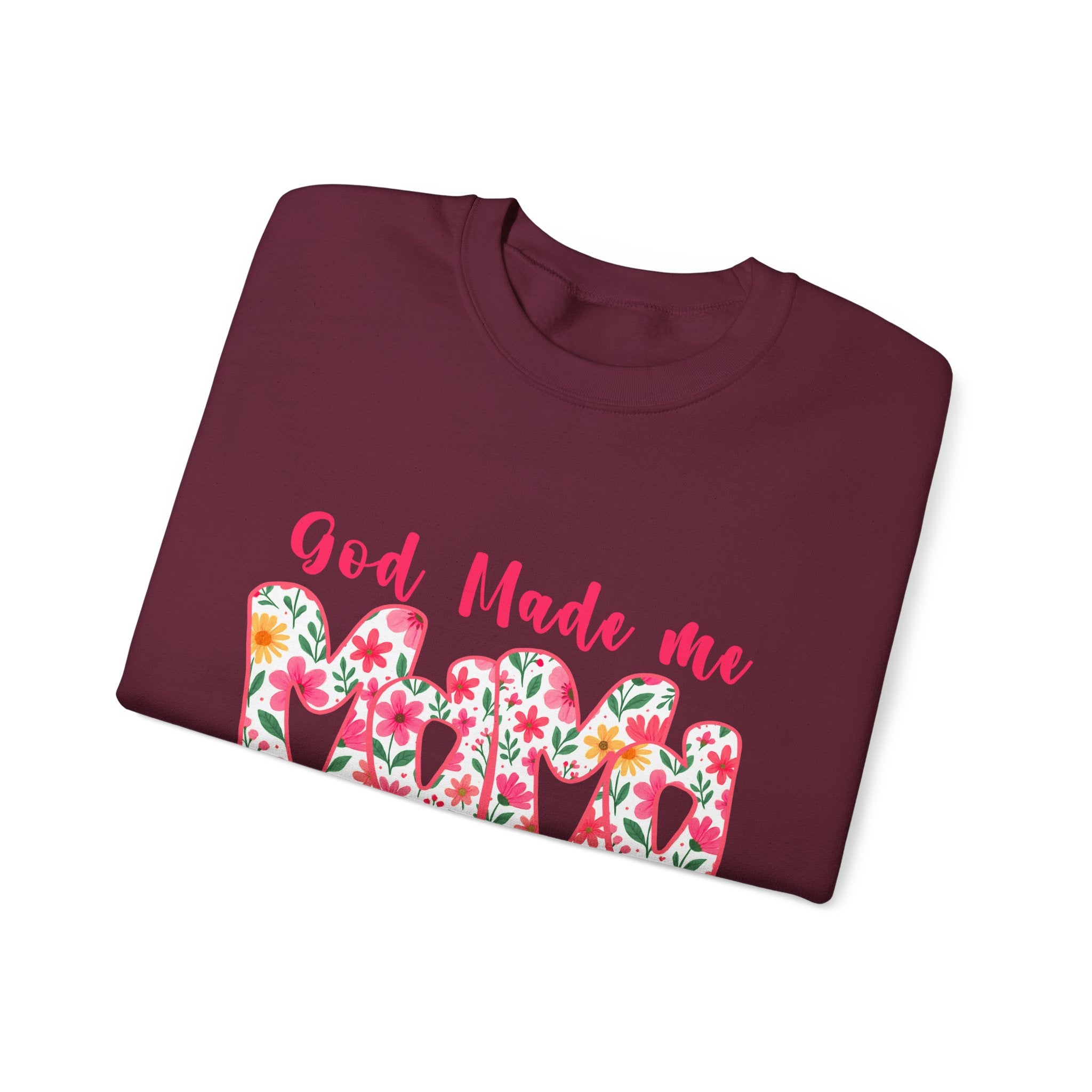 Crewneck Sweatshirt — "God Made Me Mama" Floral Graphic