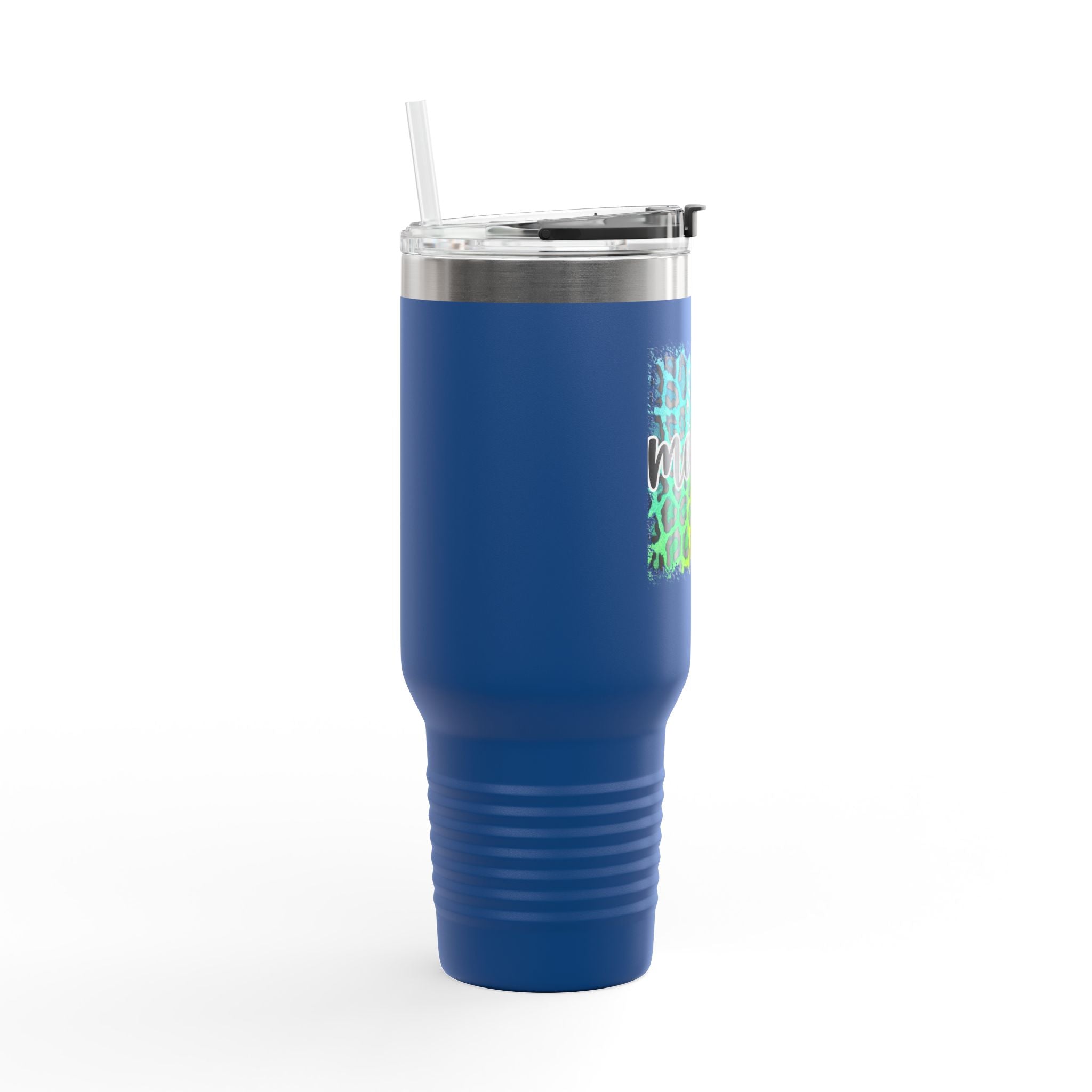 40oz Insulated Travel Mug — Colorful Leopard 'Mama' Design, Thermal Tumbler for Moms