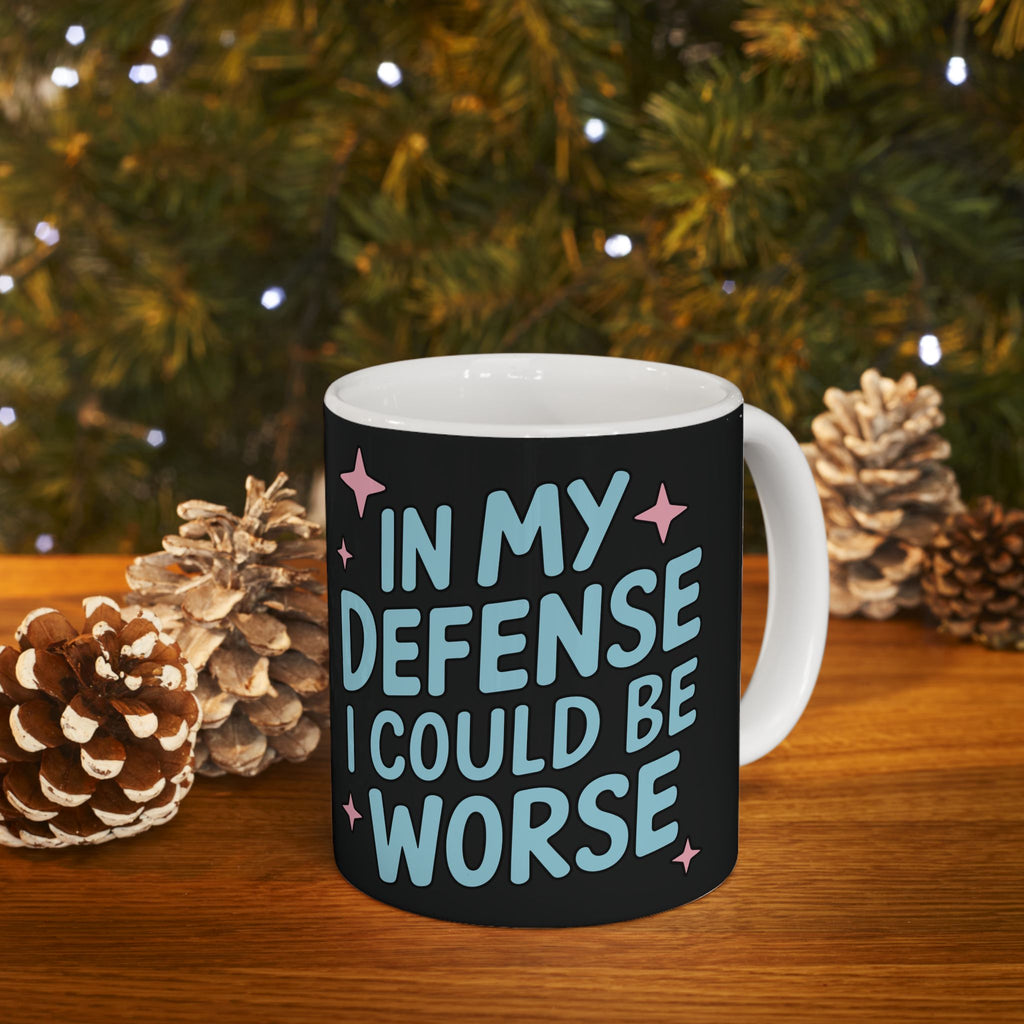 Ceramic Mug — “In My Defense I Could Be A Unicorn” Funny Coffee Tea Cup, Cute Pastel Stars Design