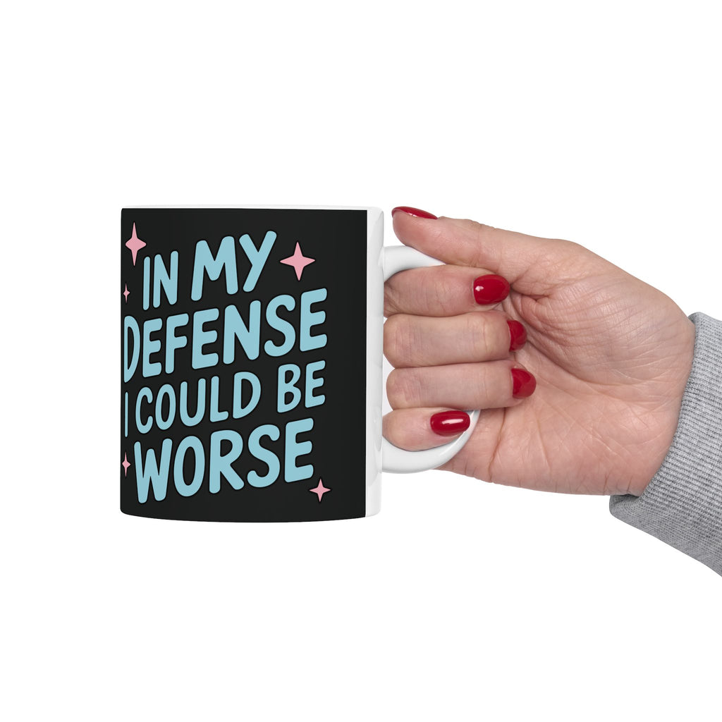 Ceramic Mug — “In My Defense I Could Be A Unicorn” Funny Coffee Tea Cup, Cute Pastel Stars Design