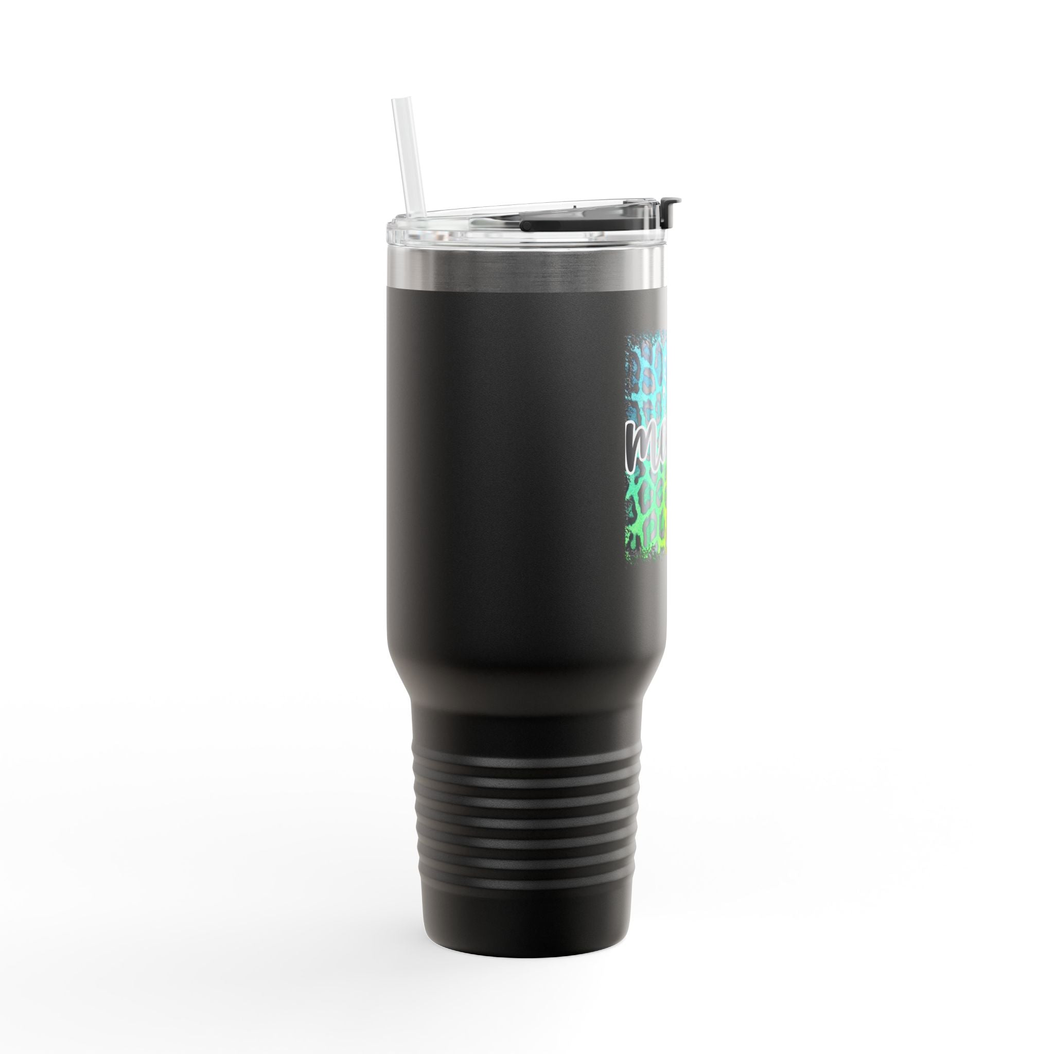 40oz Insulated Travel Mug — Colorful Leopard 'Mama' Design, Thermal Tumbler for Moms