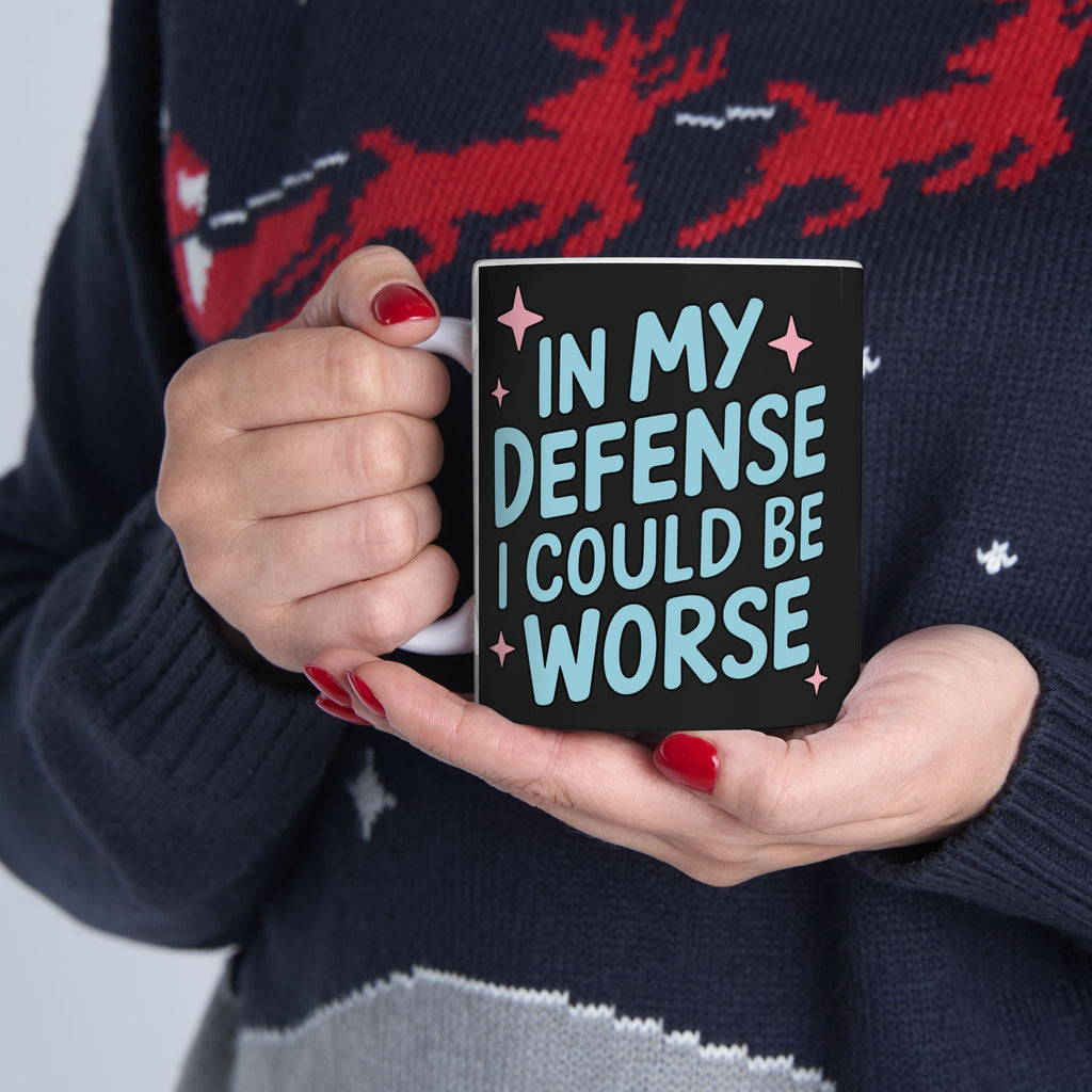 Ceramic Mug — “In My Defense I Could Be A Unicorn” Funny Coffee Tea Cup, Cute Pastel Stars Design