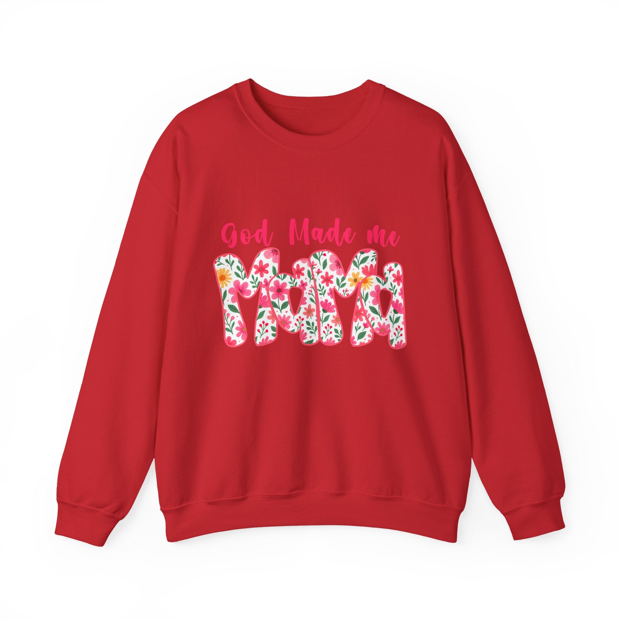 Crewneck Sweatshirt — "God Made Me Mama" Floral Graphic