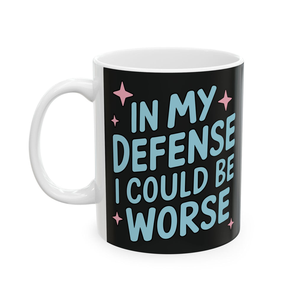 Ceramic Mug — “In My Defense I Could Be A Unicorn” Funny Coffee Tea Cup, Cute Pastel Stars Design