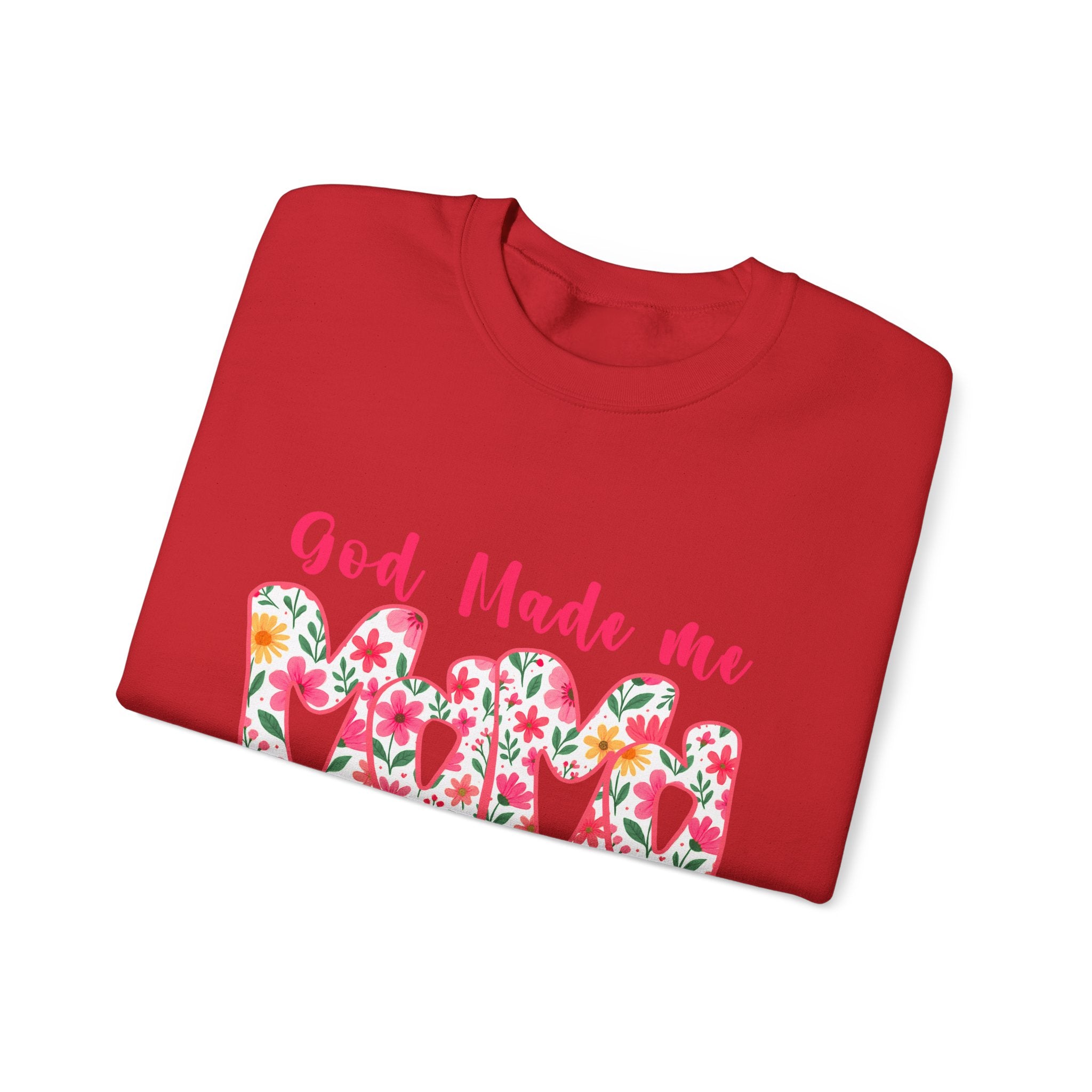 Crewneck Sweatshirt — "God Made Me Mama" Floral Graphic