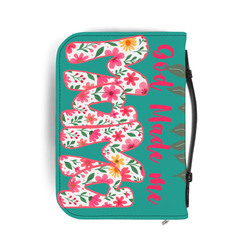 Bible Cover - 'God Made Me' Floral Teal Zippered Bible Cover