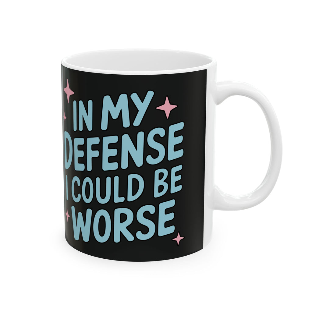 Ceramic Mug — “In My Defense I Could Be A Unicorn” Funny Coffee Tea Cup, Cute Pastel Stars Design