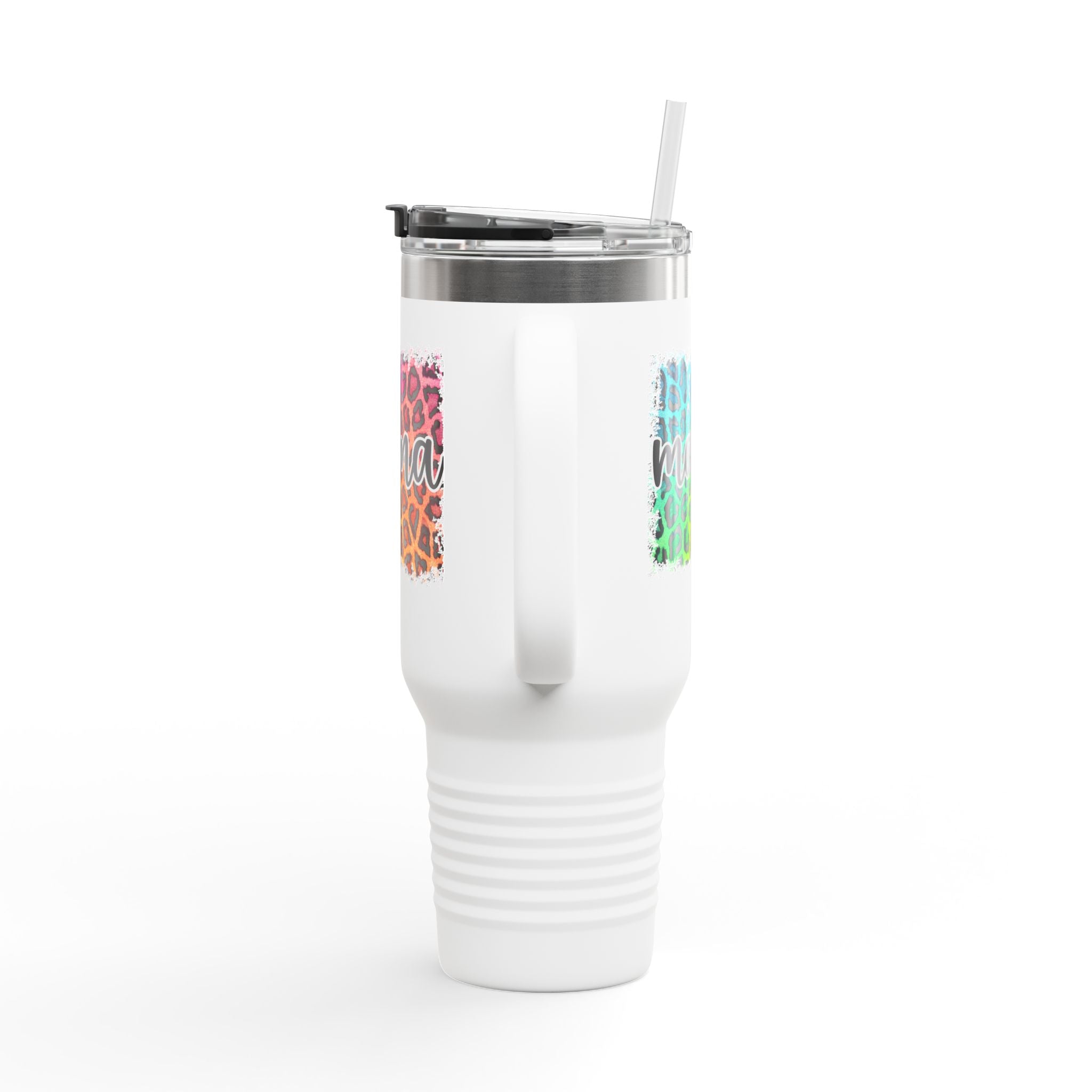 40oz Insulated Travel Mug — Colorful Leopard 'Mama' Design, Thermal Tumbler for Moms