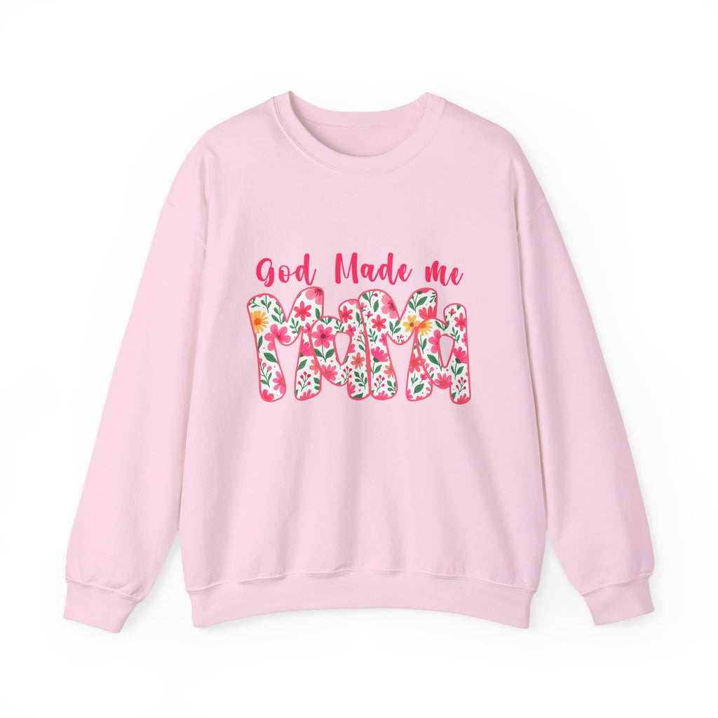 Crewneck Sweatshirt — "God Made Me Mama" Floral Graphic