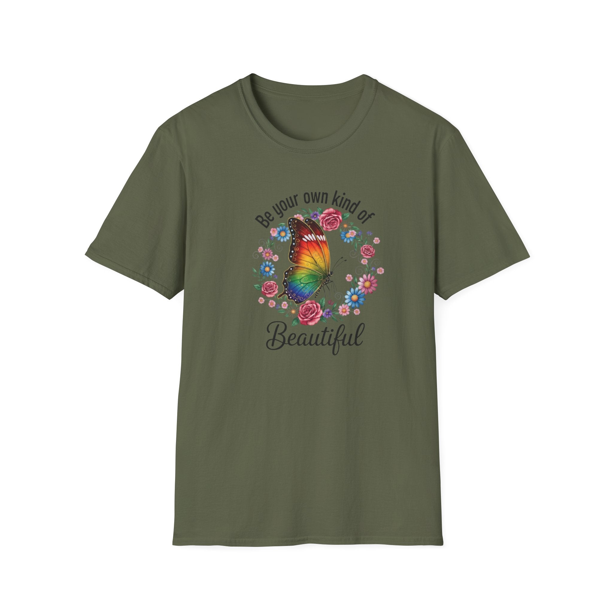 Beautiful Butterfly Floral T-Shirt – "Be Your Own Kind of Beautiful" Inspirational Tee