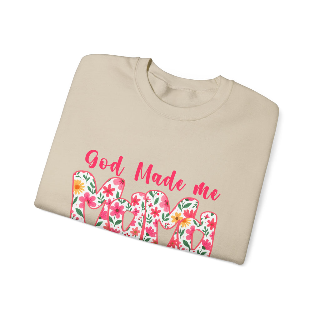 Crewneck Sweatshirt — "God Made Me Mama" Floral Graphic