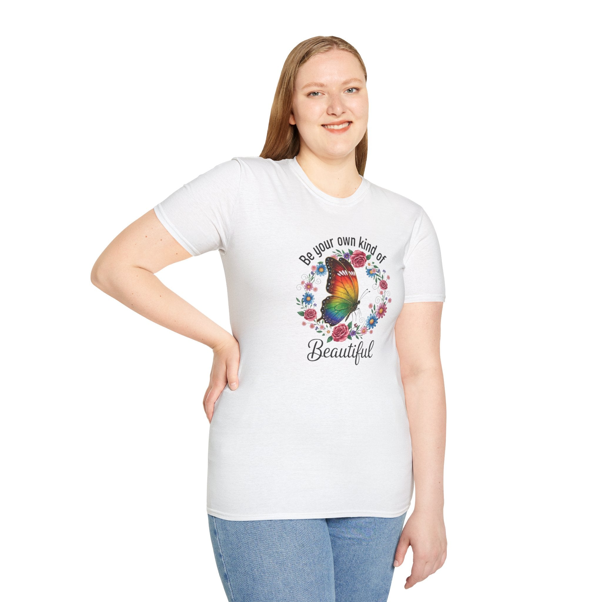 Beautiful Butterfly Floral T-Shirt – "Be Your Own Kind of Beautiful" Inspirational Tee