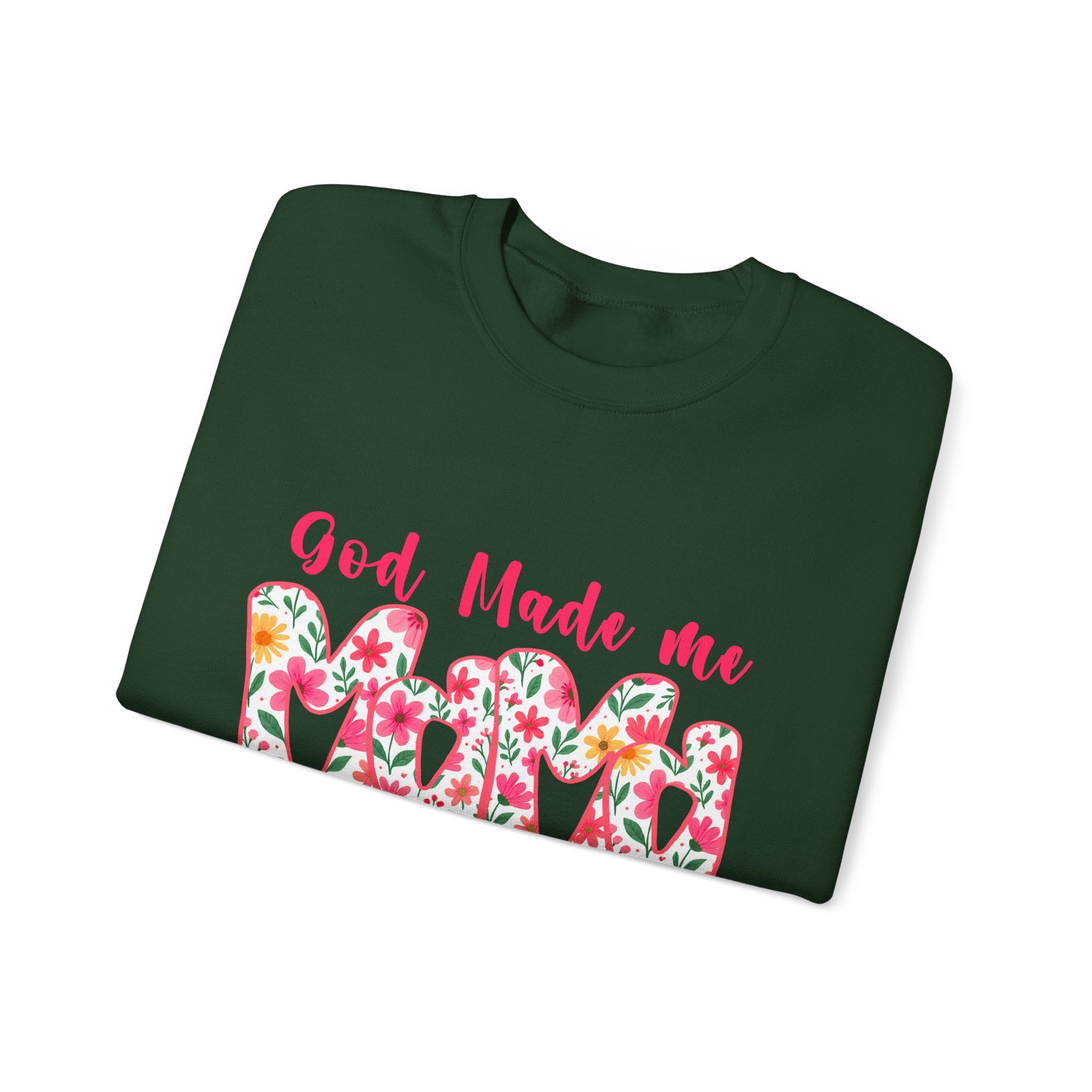 Crewneck Sweatshirt — "God Made Me Mama" Floral Graphic