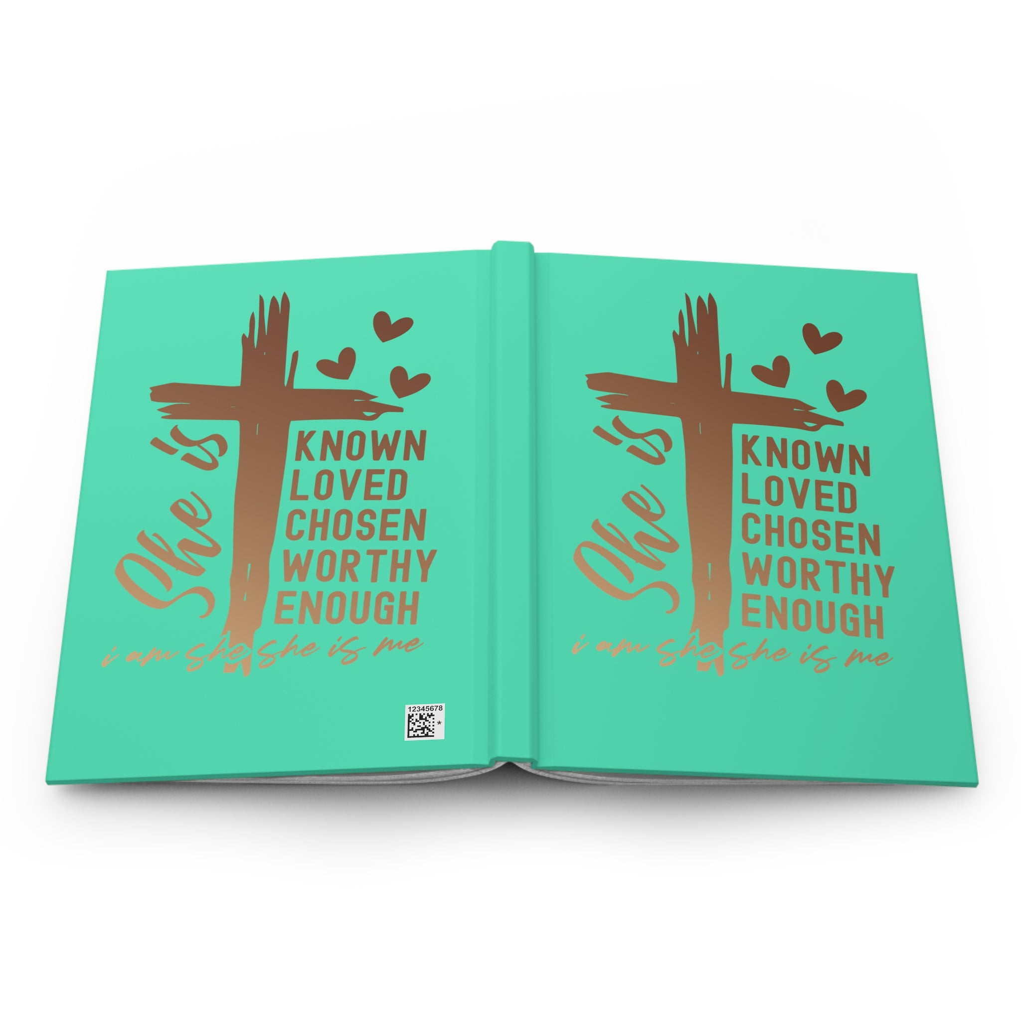 Hardcover Journal — "She Is" Christian Inspirational Notebook (Known Loved Chosen Worthy Enough)