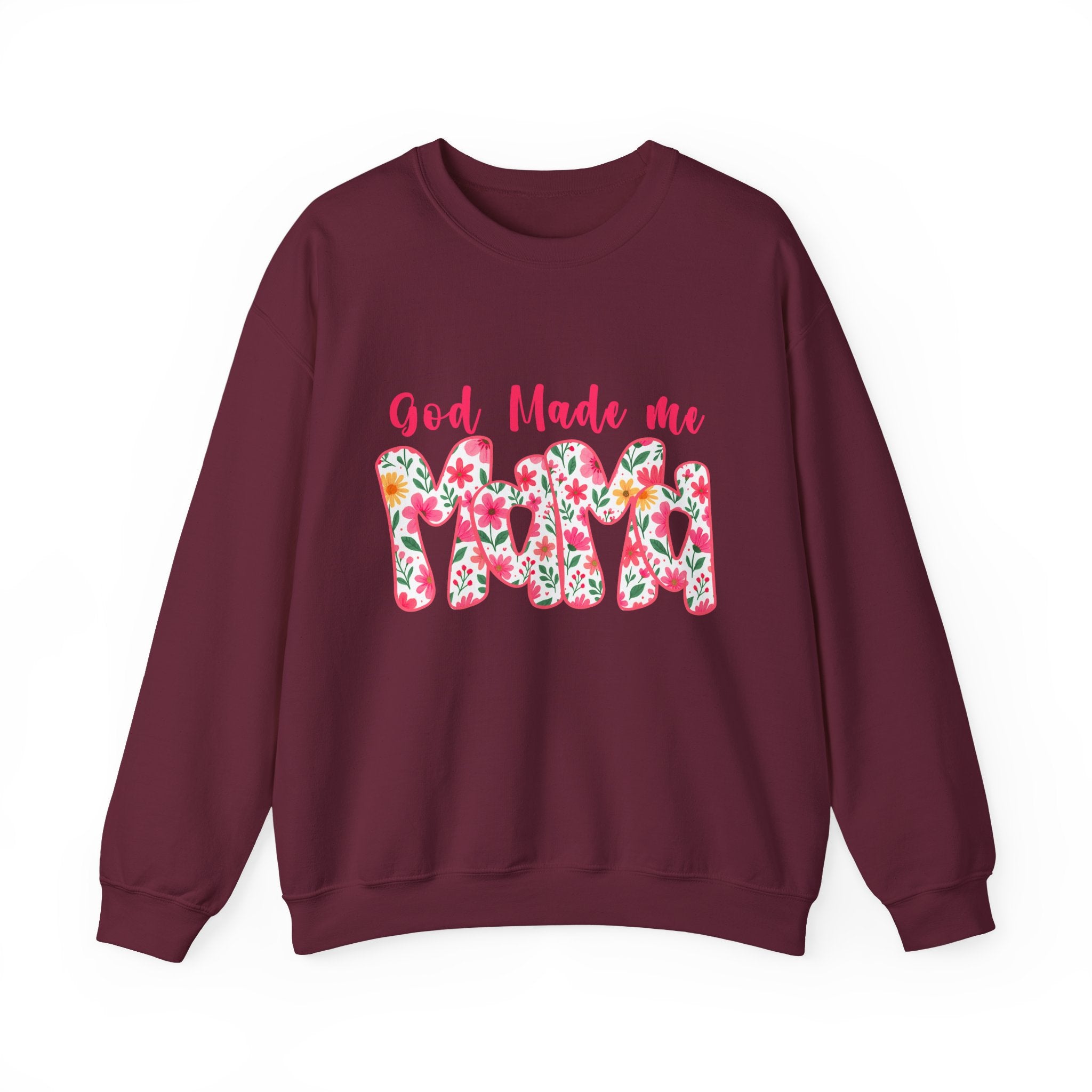 Crewneck Sweatshirt — "God Made Me Mama" Floral Graphic