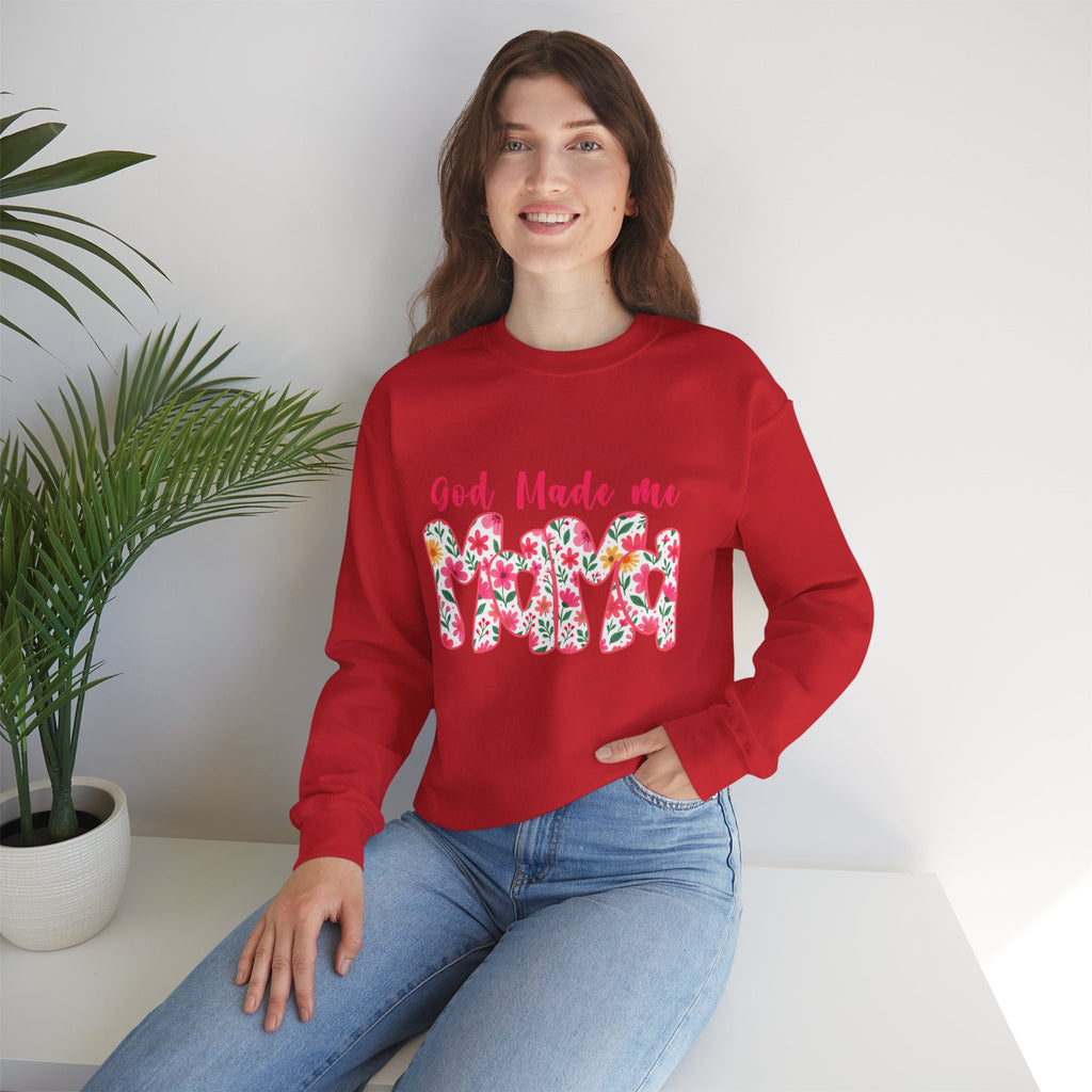 Crewneck Sweatshirt — "God Made Me Mama" Floral Graphic