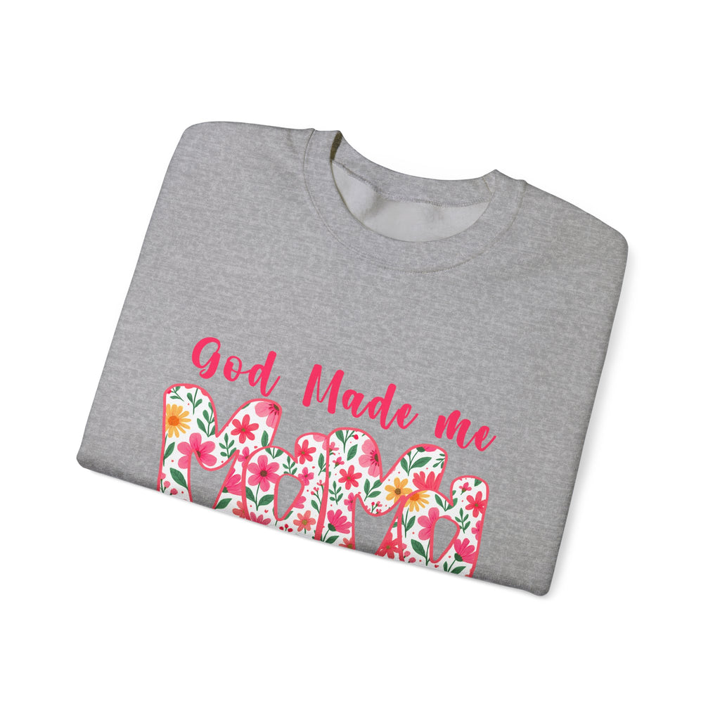 Crewneck Sweatshirt — "God Made Me Mama" Floral Graphic