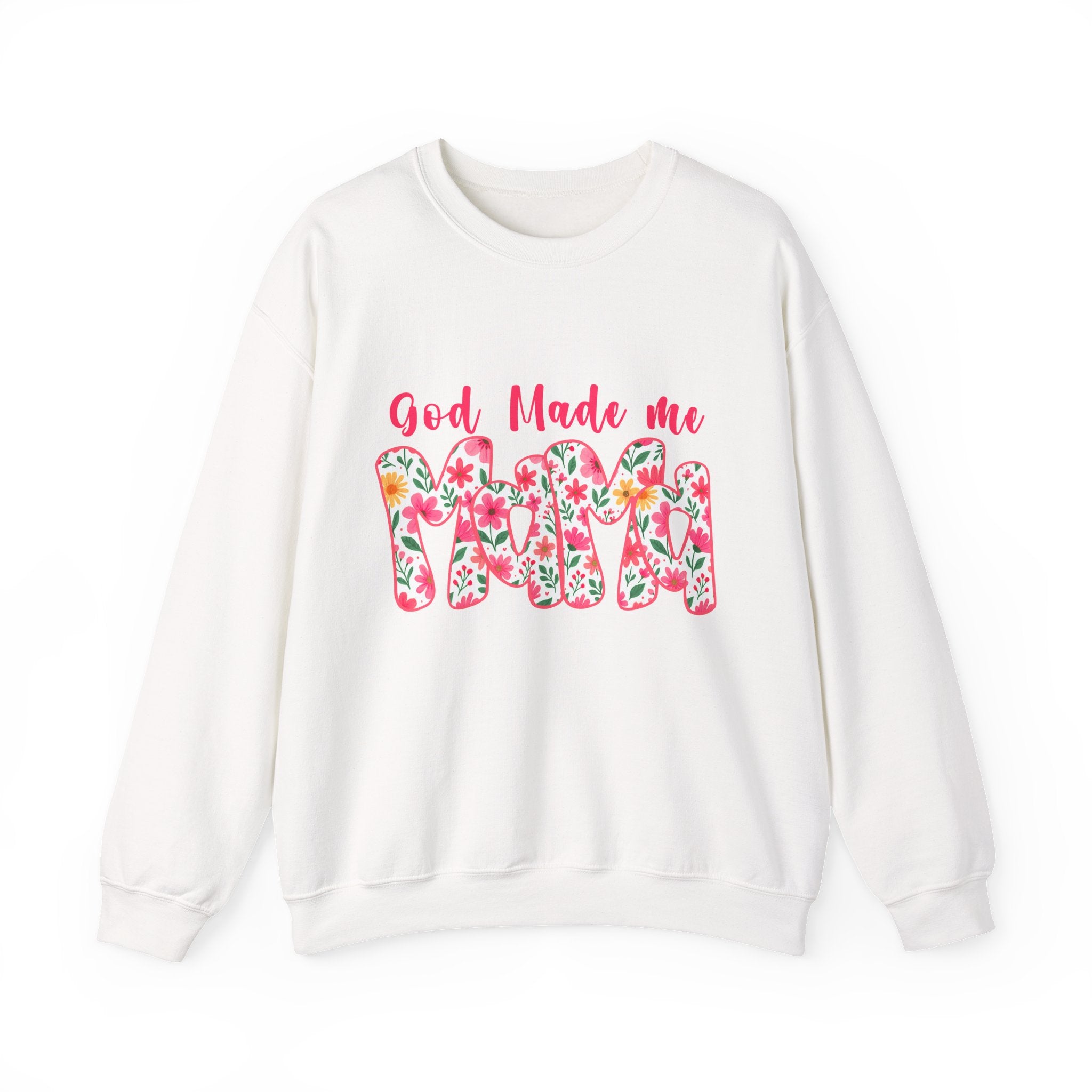 Crewneck Sweatshirt — "God Made Me Mama" Floral Graphic
